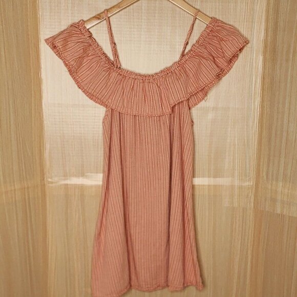 Umgee Womens Peach Striped Off The Shoulder Tunic Large - Picture 2 of 6